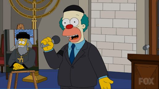 Krusty speaking at his father's funeral